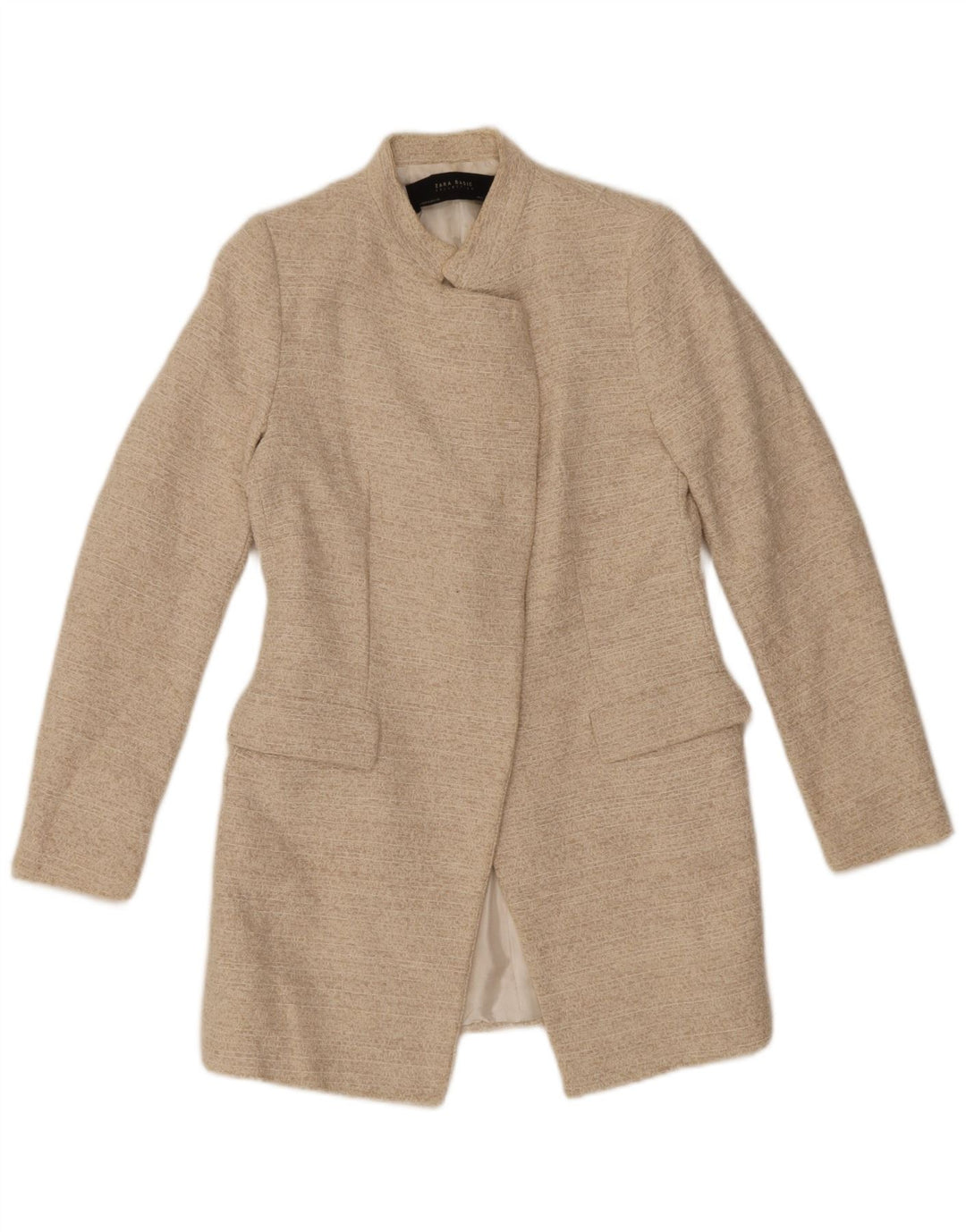 Giacca blazer aperta da donna Zara UK 12 Cotone screziato beige medio