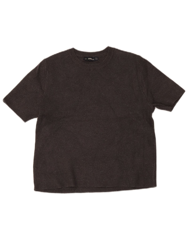 Maglione corto con scollo a barca a maniche corte da donna Zara UK 10 piccolo grigio