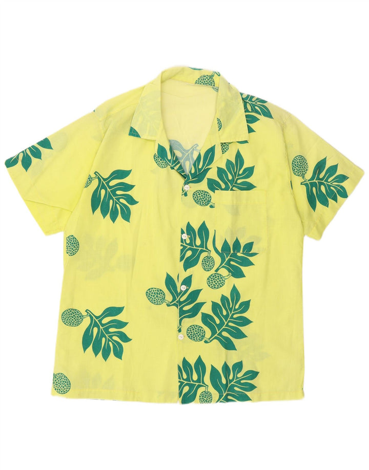 Camicia vintage da uomo a maniche corte giallo medio floreale
