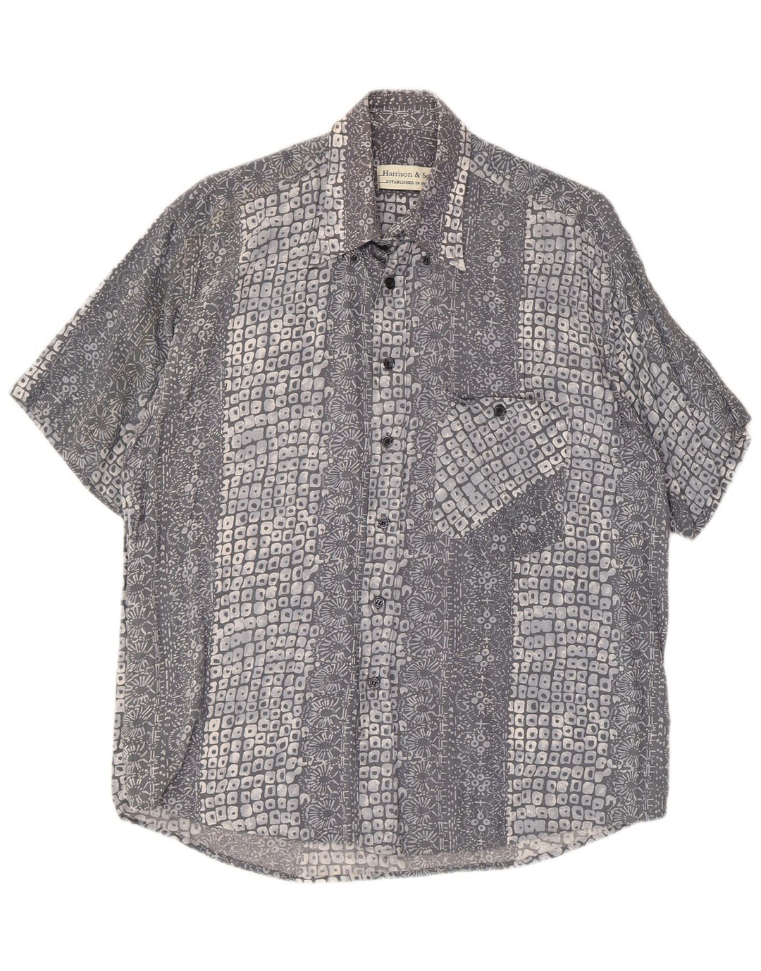 Camicia a maniche corte da uomo Harrison & Son con motivo astratto in viscosa grigio medio