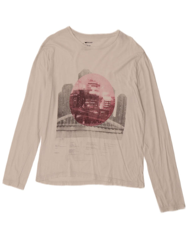 Gas Top grafico da donna a maniche lunghe UK 16 Large Bianco