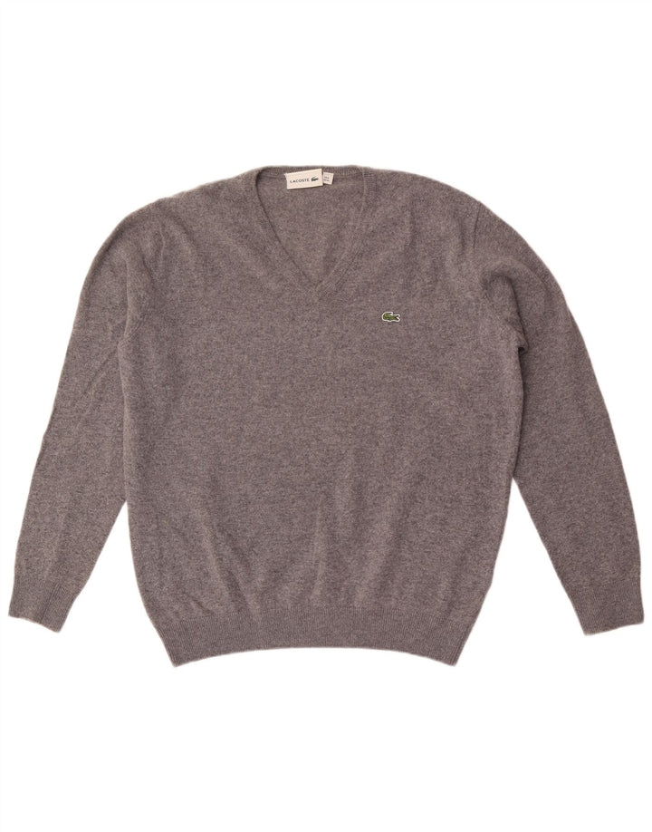 Maglione maglione da uomo con scollo a V Lacoste taglia 6 XL lana screziata grigia