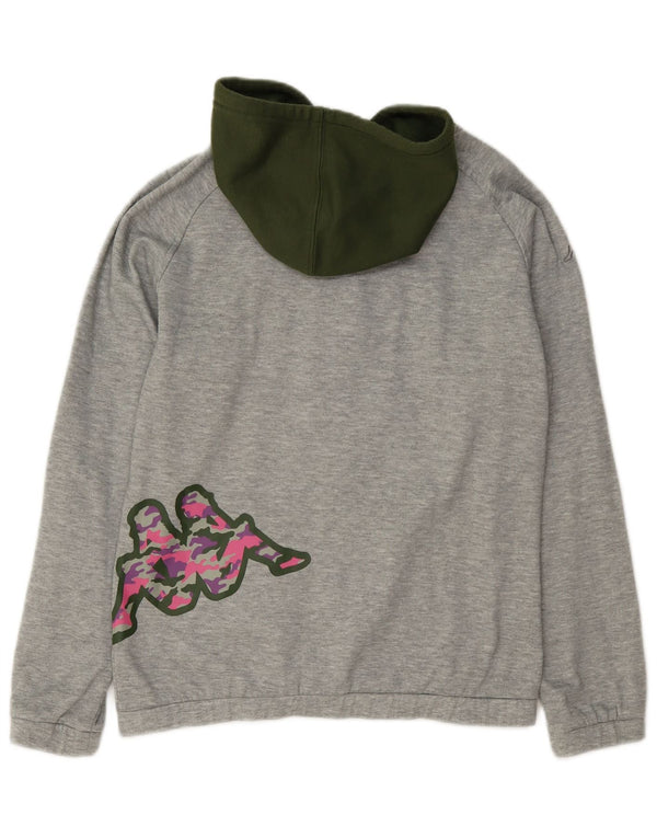 Felpa con cappuccio e zip grafica da donna Kappa UK 14 Colorblock grigio medio