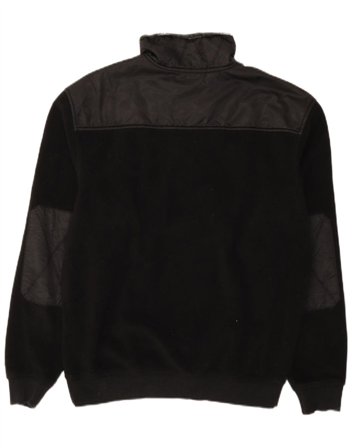 Bugatti Maglione in pile da uomo con zip e collo, grande, in poliestere nero