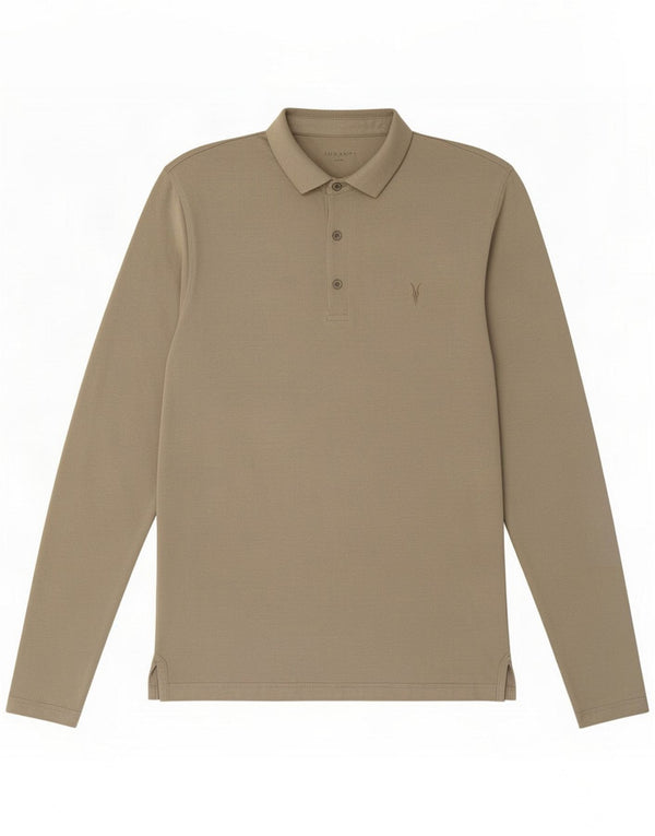 All Saints Mens Polo Shirt Small Beige Cotton