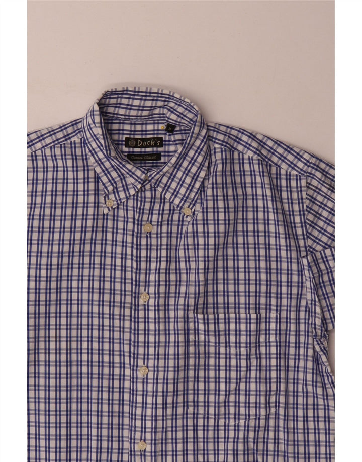 Camicia da uomo a maniche corte dal taglio classico di Dack in cotone a quadri blu medio