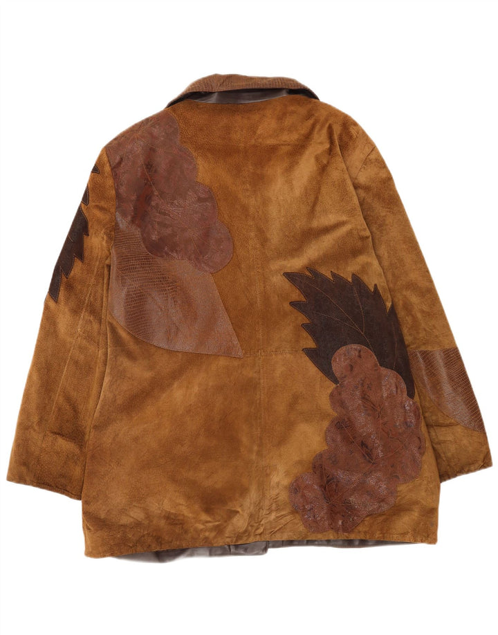 Giacca in pelle scamosciata da donna Centigrade UK 22 3XL Pelle floreale marrone
