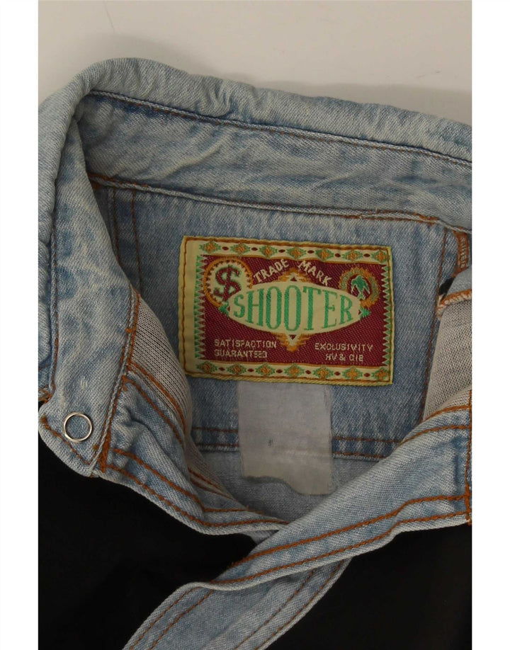 Camicia di jeans vintage da uomo grande color block blu