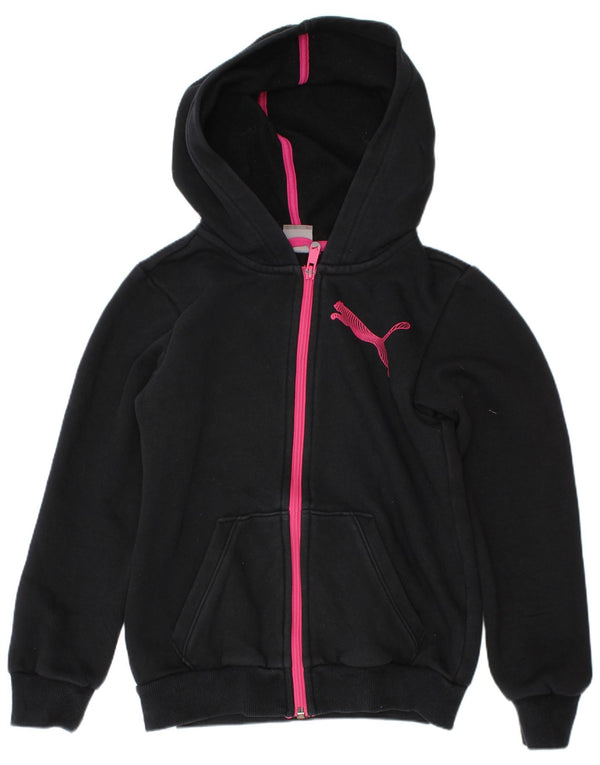 Felpa con cappuccio e zip grafica per ragazze Puma 9-10 anni in cotone nero