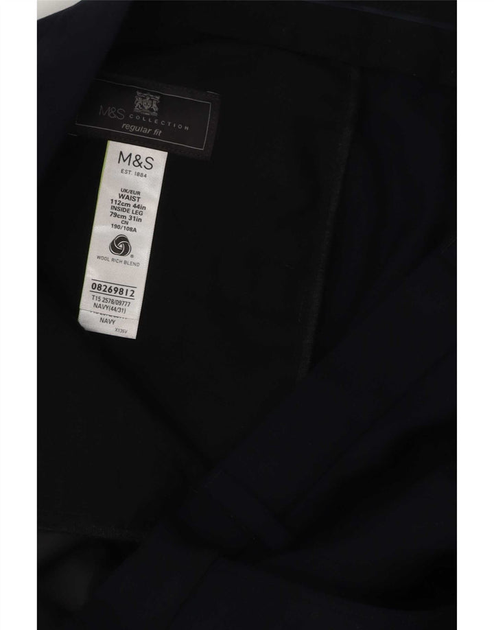 Pantaloni da abito vestibilità regolare Marks & Spencer da uomo W44 L31 poliestere blu navy