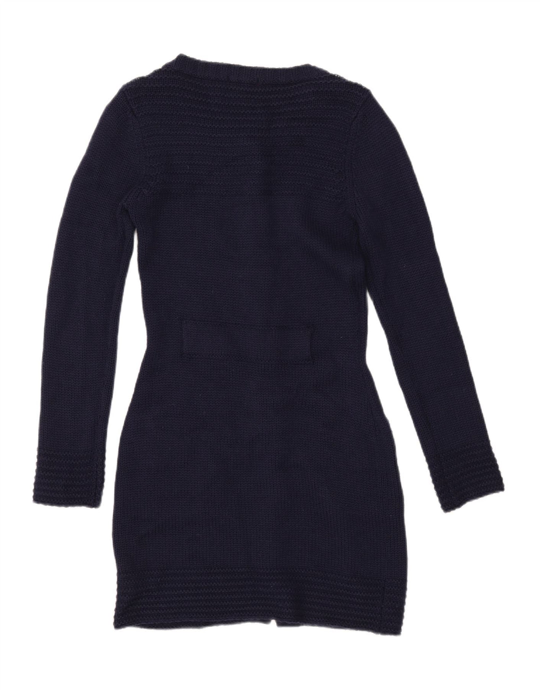 MONSOON Maglione cardigan lungo da donna UK 8 piccolo acrilico blu navy