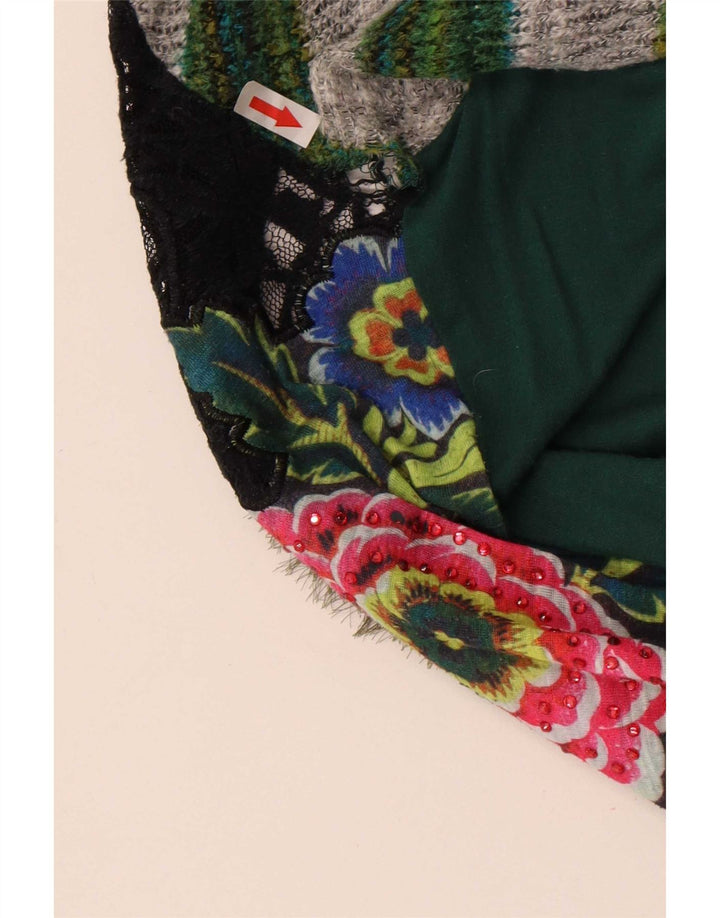 Desigual Womens Graphic Top manica lunga UK 12 Poliestere floreale verde medio