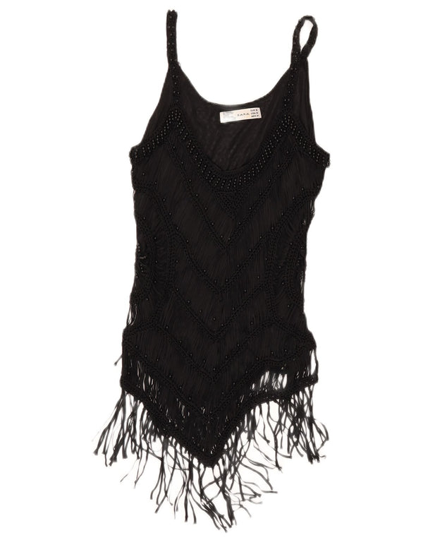 Canotta corta da donna Zara UK 12, rayon nero medio