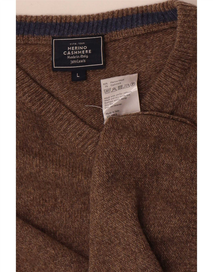 Maglione da uomo con scollo a V John Lewis, grande lana merino marrone
