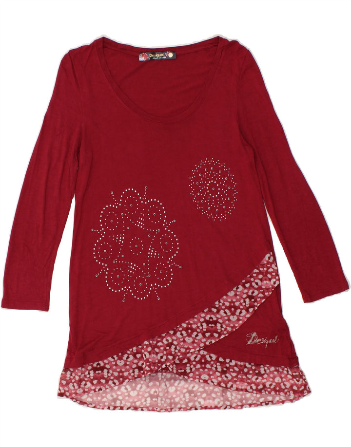 DESIGUAL Womens Long Sleeve Tunic Top UK 12 Medium Red Colourblock Viscose Vintage Desigual and Second-Hand Desigual from Messina Hembry 