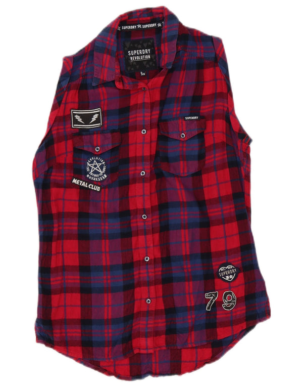 Camicia grafica senza maniche oversize da donna Superdry UK 2 2XS a quadri rossi