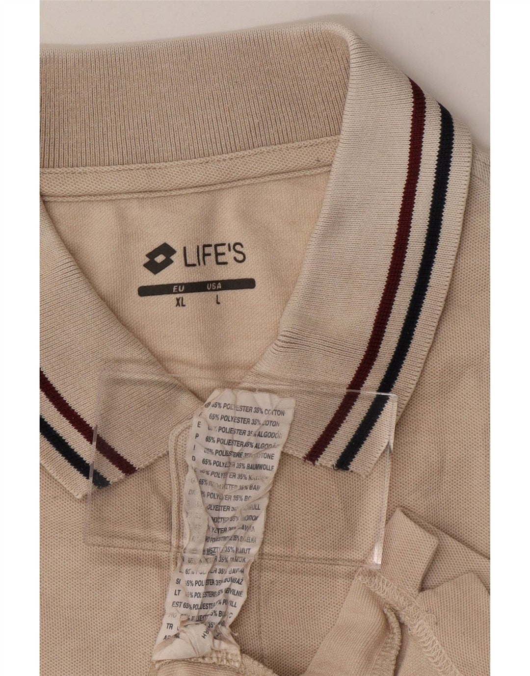 LOTTO Mens Life's Polo Shirt XL Beige Polyester Vintage Lotto and Second-Hand Lotto from Messina Hembry 