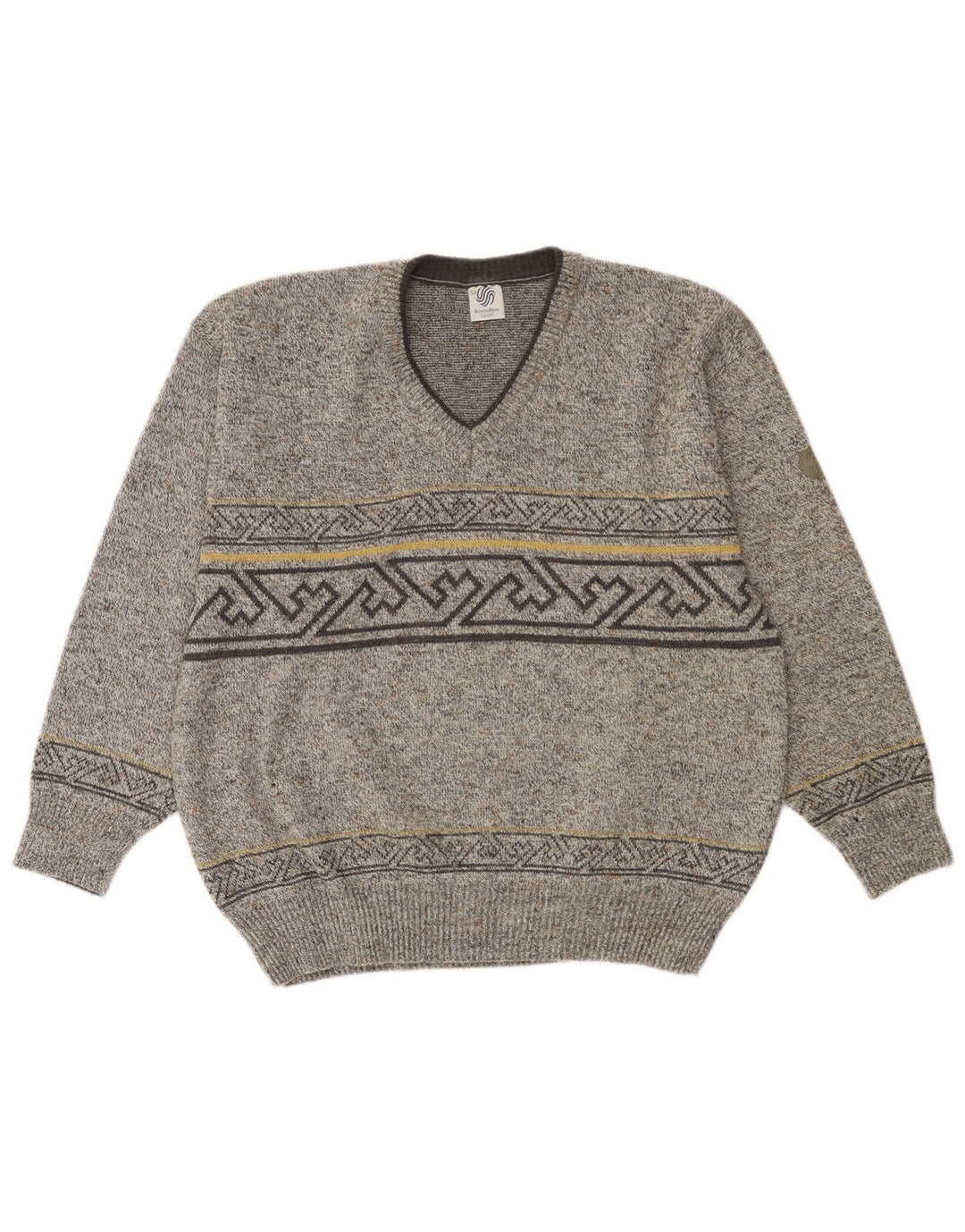 Maglione da uomo con scollo a V VINTAGE IT 52 Lana geometrica grigia grande