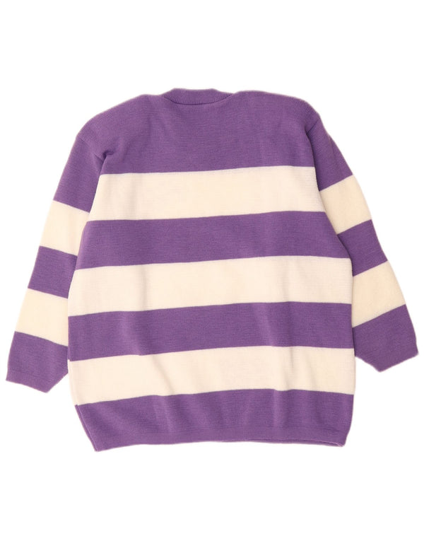 Maglione maglione girocollo da donna vintage UK 14 grandi strisce viola