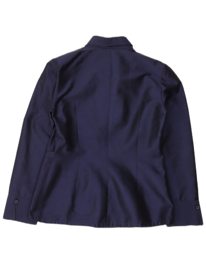 Camicetta camicia vintage da donna UK 14 seta blu navy media