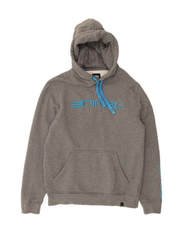 ANIMAL Mens Graphic Hoodie Jumper Small Grey Cotton