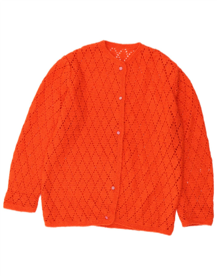 Maglione cardigan all'uncinetto da donna vintage UK 14 Arancione medio