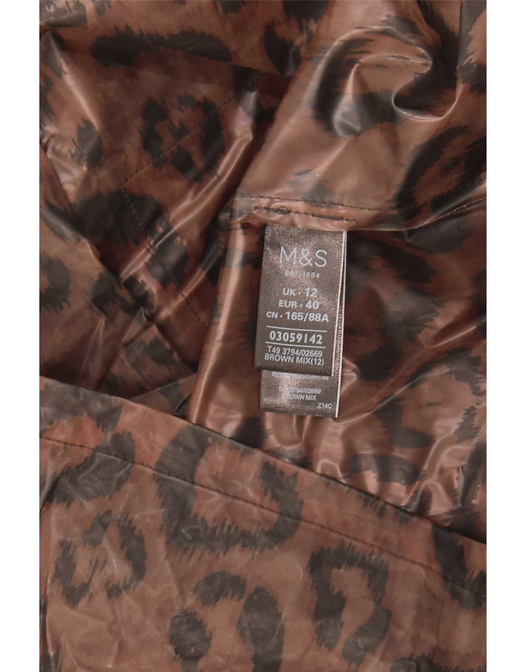 Impermeabile con cappuccio da donna Marks & Spencer UK 12 marrone medio stampa animalier
