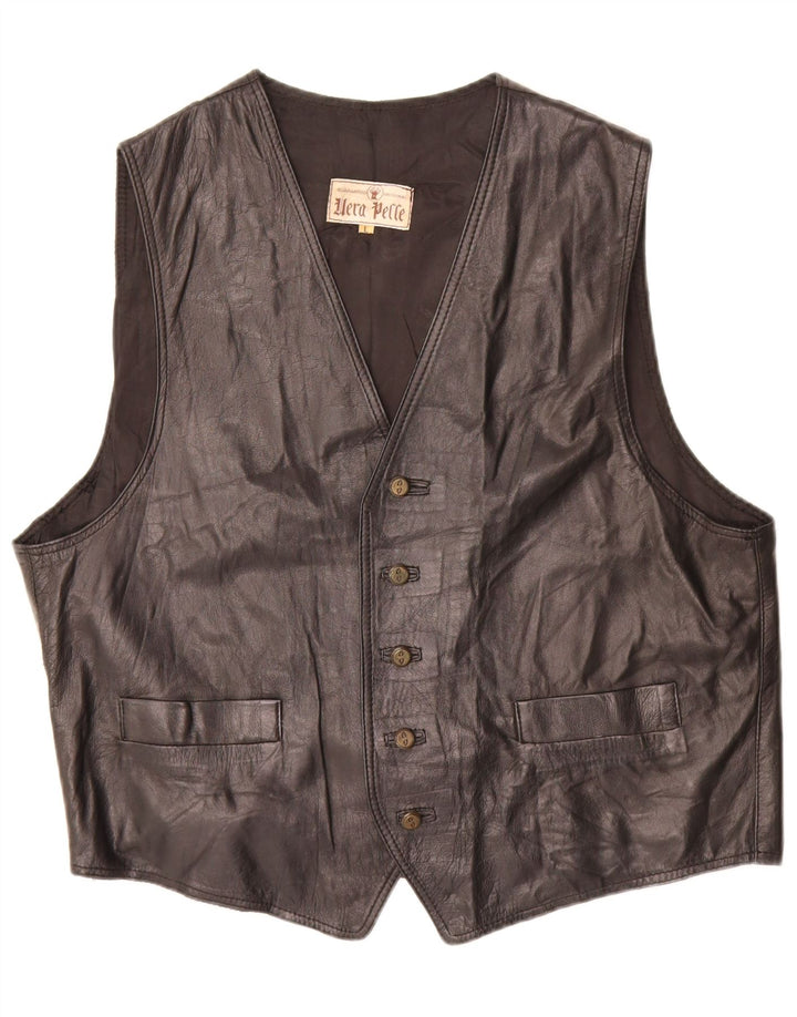 Gilet in pelle da uomo vintage grande in pelle nera