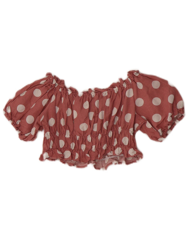 Top corto da donna Zara con spalle scoperte UK 6 XS lino rosso a pois