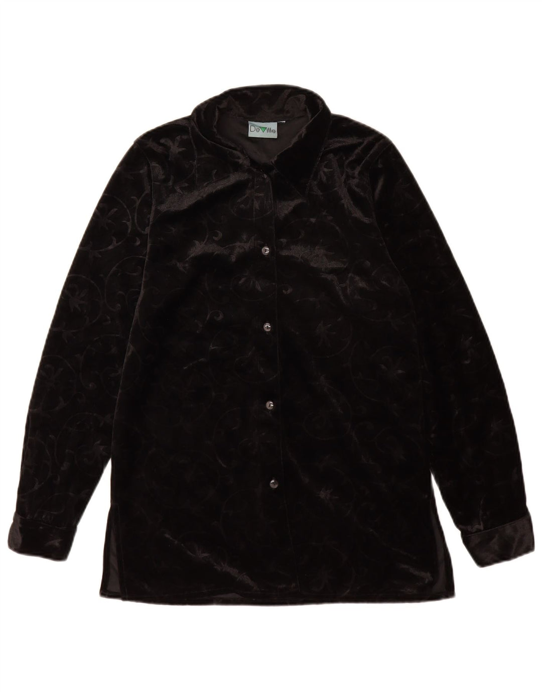 Camicetta vintage da donna in velluto con motivo cachemire UK 12 medio nero