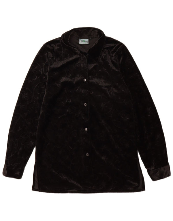 Camicetta vintage da donna in velluto con motivo cachemire UK 12 medio nero