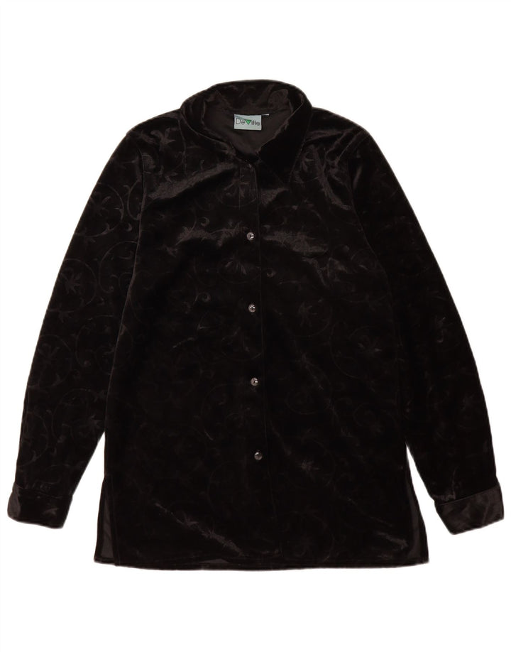 Camicetta vintage da donna in velluto con motivo cachemire UK 12 medio nero