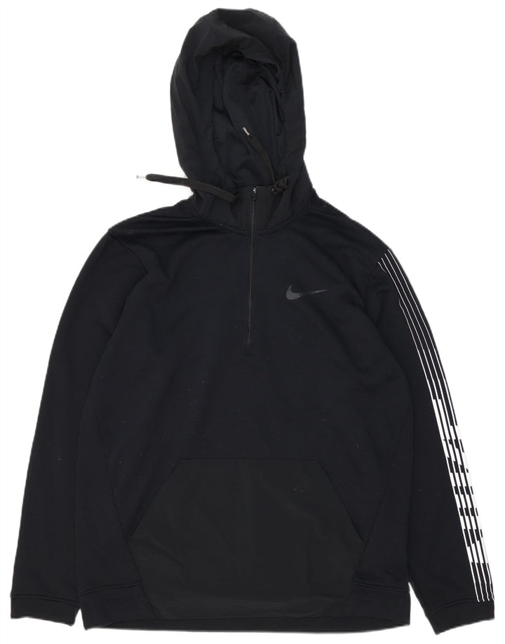 Felpa con cappuccio e collo con zip grafica Nike da uomo, poliestere medio blu navy