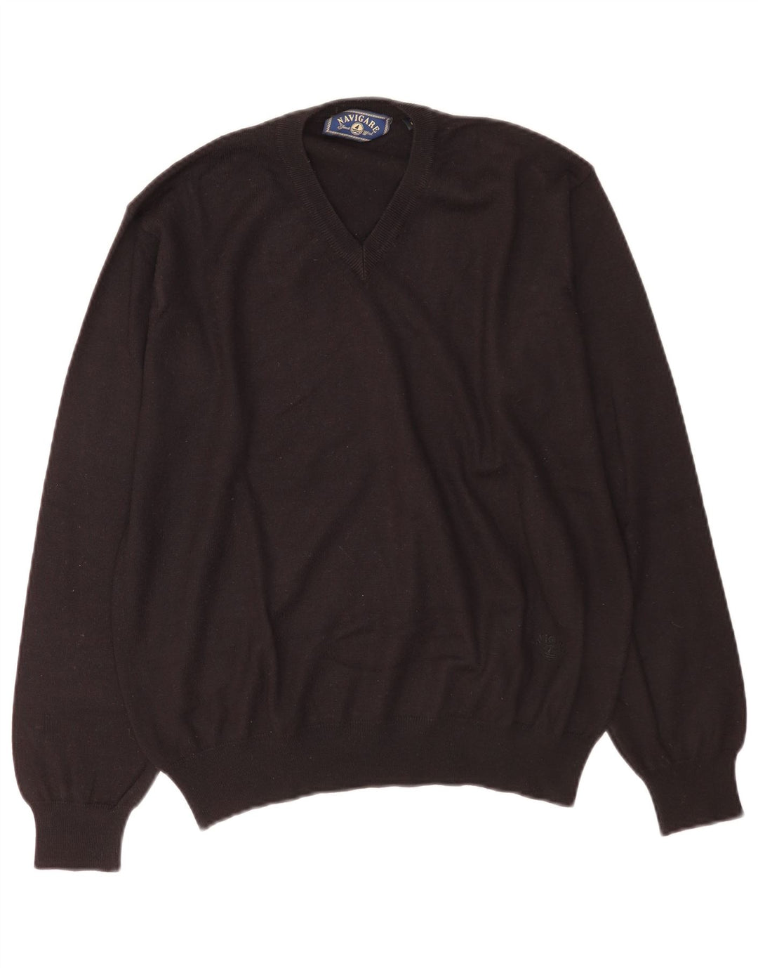 Maglione da uomo Navigare con scollo a V, grande, in lana nera