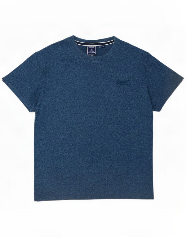 Superdry Mens T-Shirt Top Large Blue Flecked Cotton