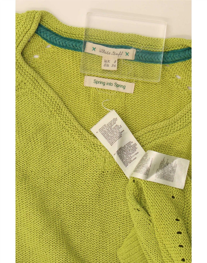 Maglione maglione con scollo a V da donna White Stuff UK 8 piccolo cotone verde