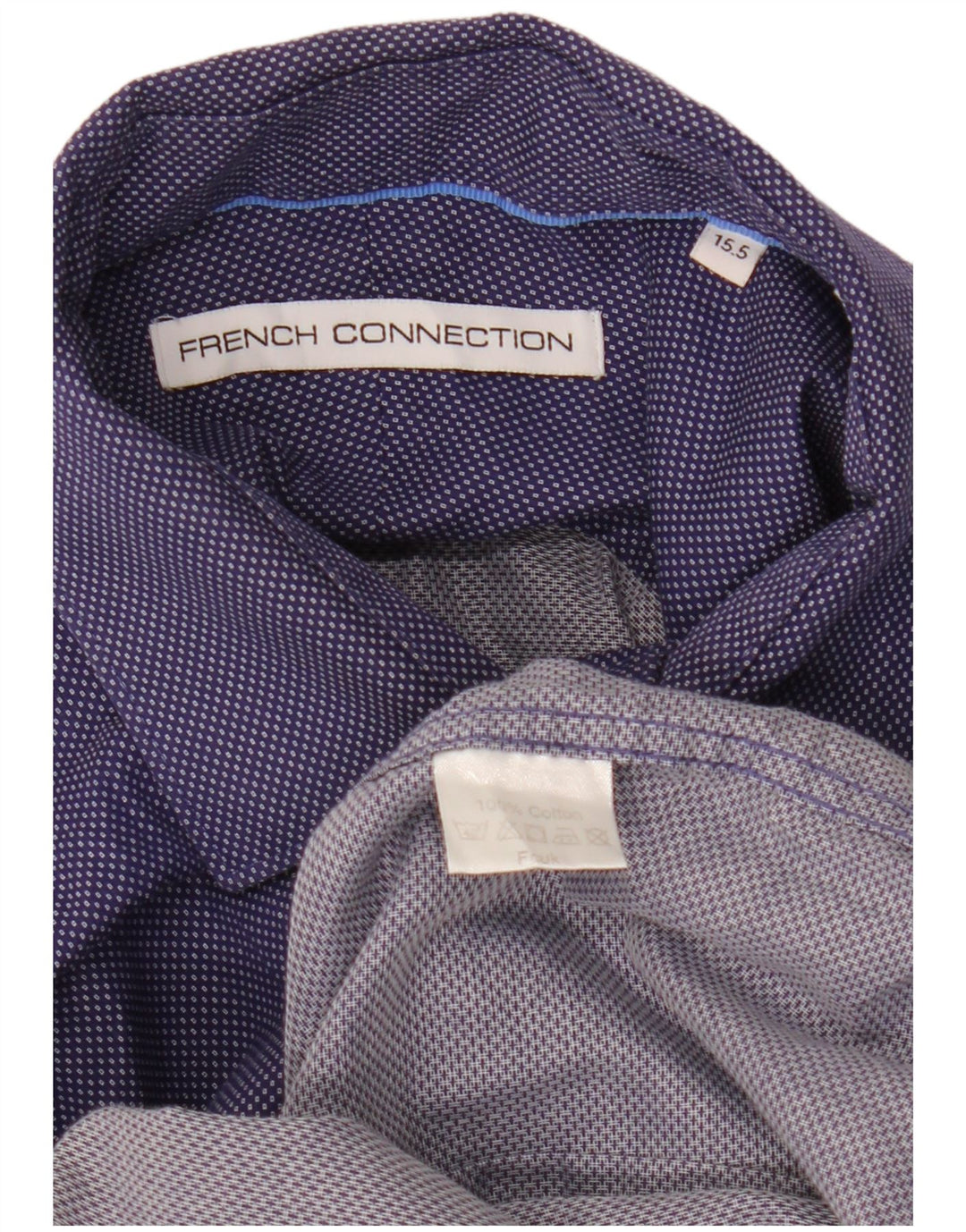 Camicia da uomo French Connection taglia 15 1/2 cotone geometrico blu navy medio