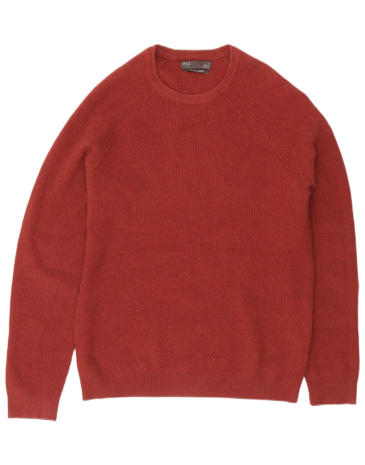 Maglione maglione girocollo da uomo Marks & Spencer piccolo poliestere bordeaux