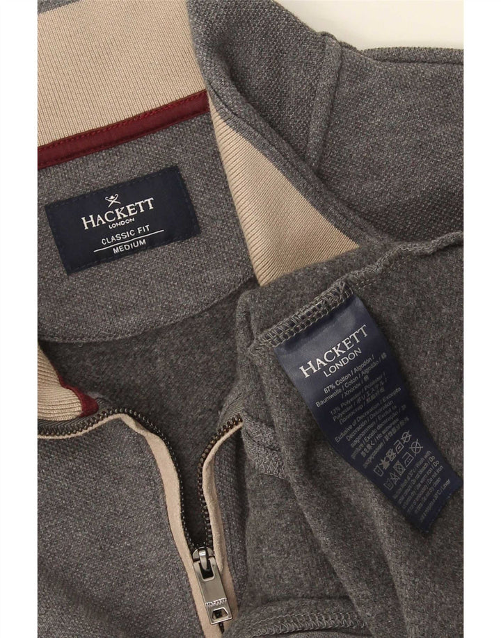 Felpa Hackett da uomo con vestibilità classica e collo con zip, in cotone grigio medio