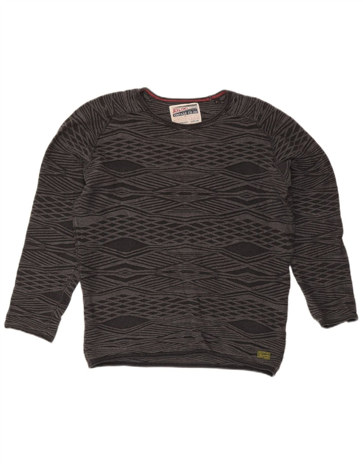 Maglione maglione girocollo da uomo Jack & Jones piccolo cotone grigio a rombi/diamante