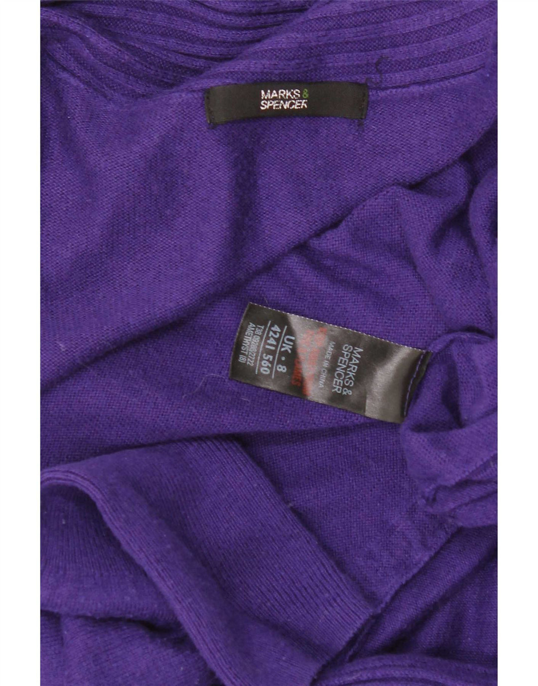 Maglione cardigan aperto lungo da donna Marks & Spencer UK 8 piccolo viola