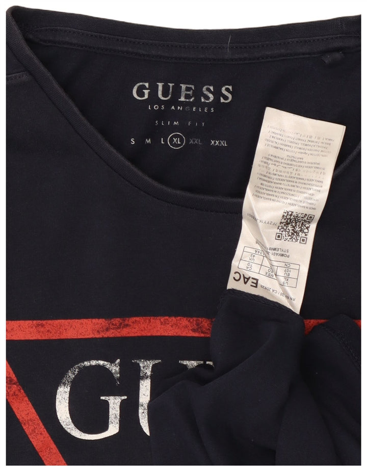 Guess T-shirt grafica da uomo Top Large in cotone blu navy