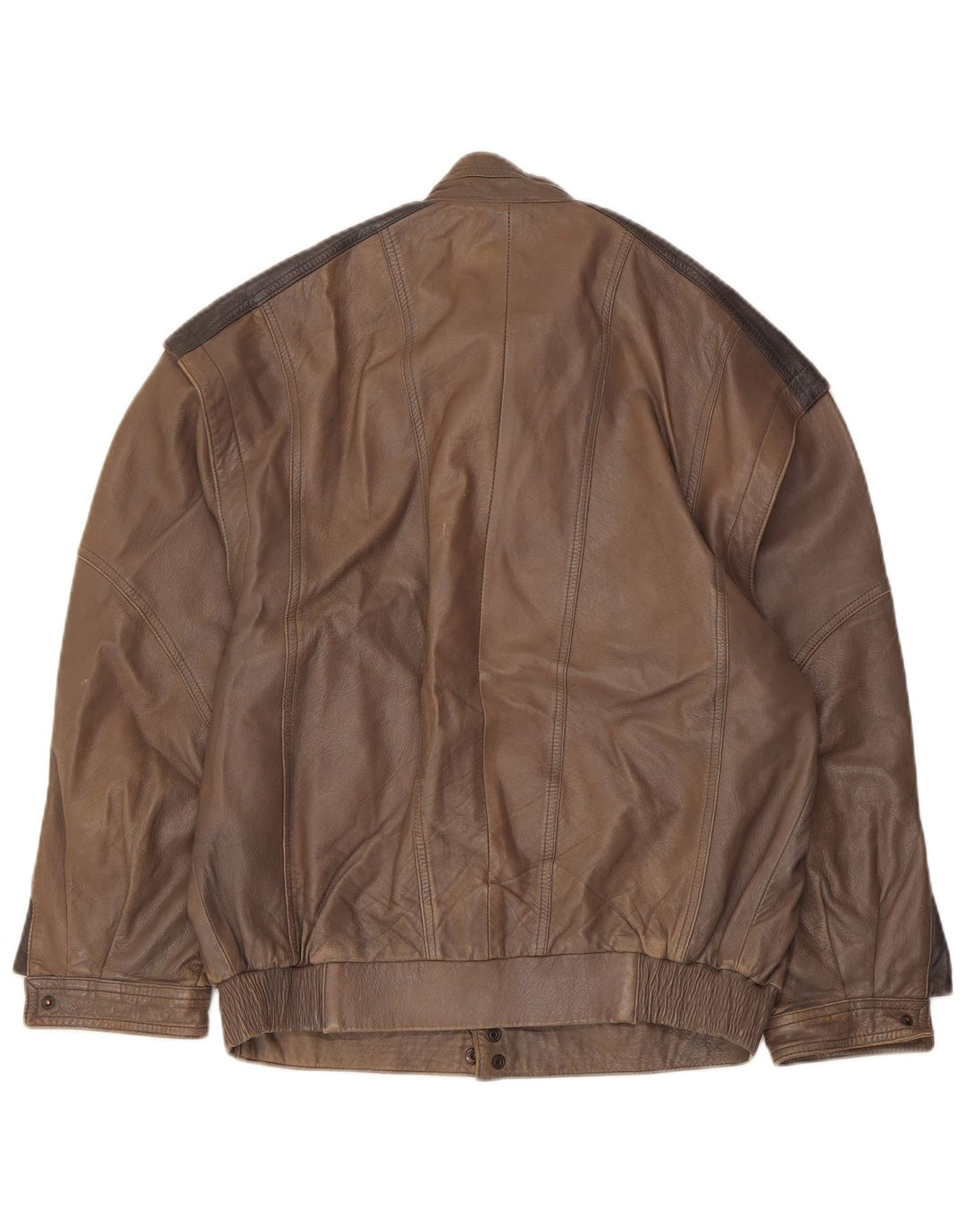 Giacca in pelle vintage da uomo IT 48 in pelle color block marrone medio
