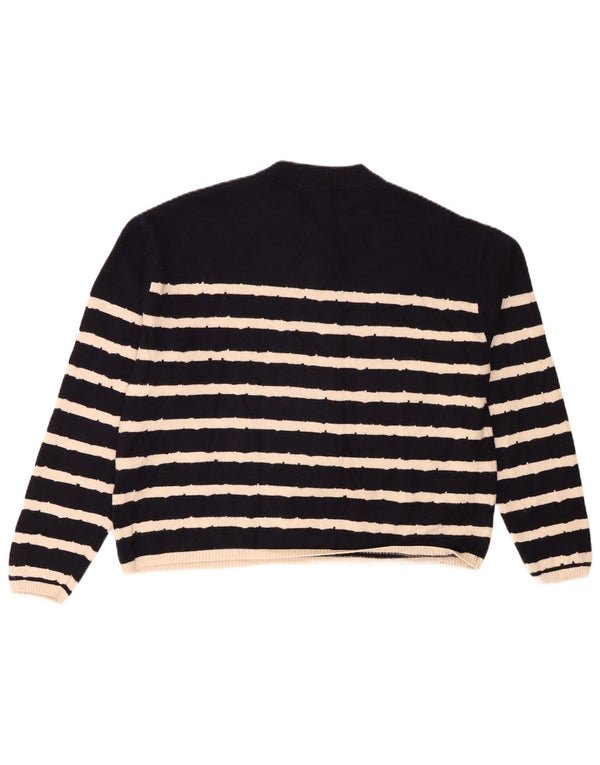 Maglione maglione girocollo da donna Zara UK 10 piccolo a righe blu navy
