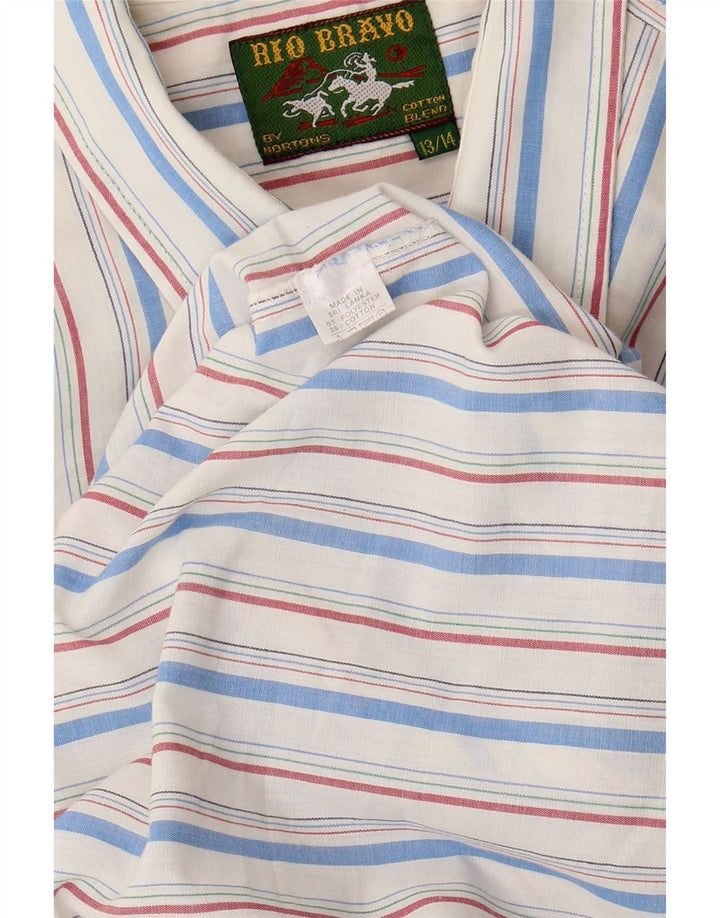 NORTONS Boys Shirt 13-14 Years White Striped Polyester Vintage Nortons and Second-Hand Nortons from Messina Hembry 