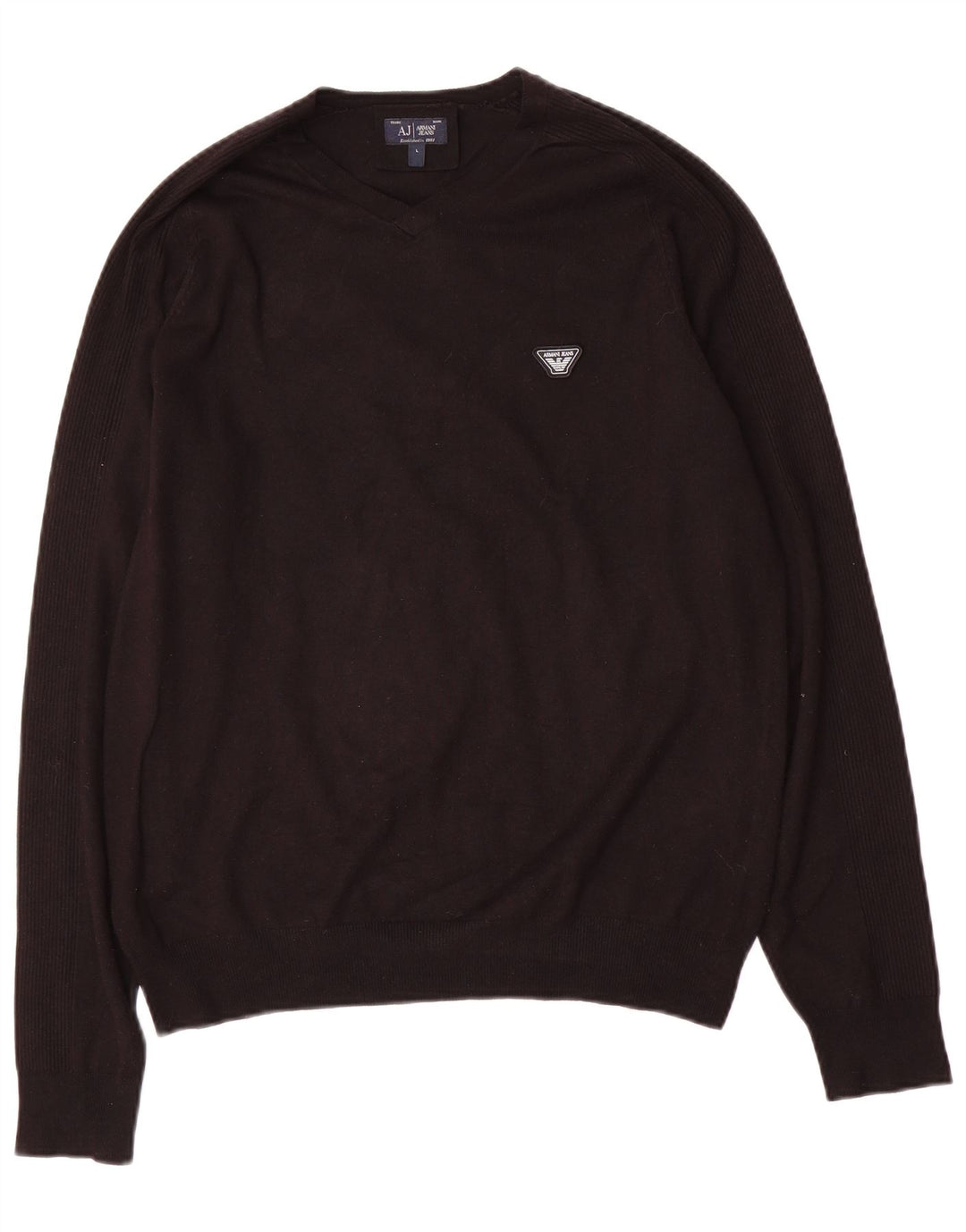 Armani Jeans Maglione da uomo con scollo a V grande in viscosa nera