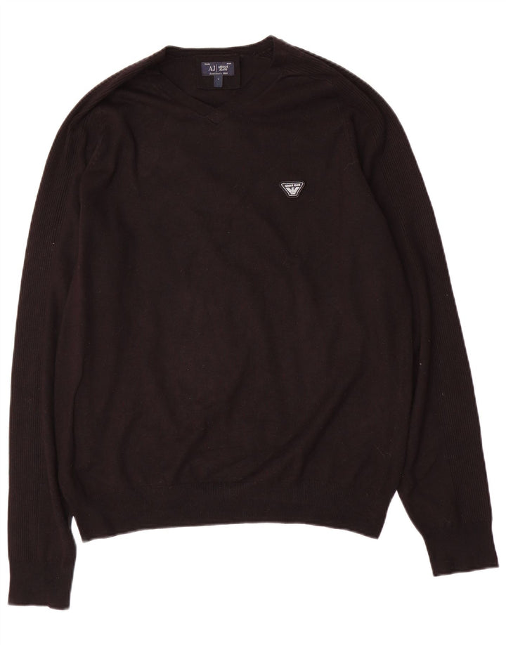 Armani Jeans Maglione da uomo con scollo a V grande in viscosa nera