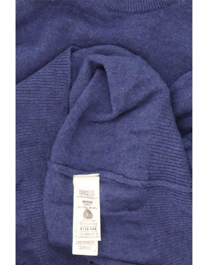 Maglione maglione girocollo da uomo Marks & Spencer blu Harbour in lana d'agnello media