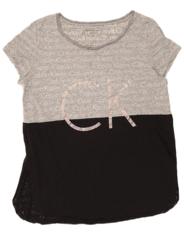 Maglietta grafica da donna Calvin Klein Jeans Top UK 14 Blocco colore grigio medio