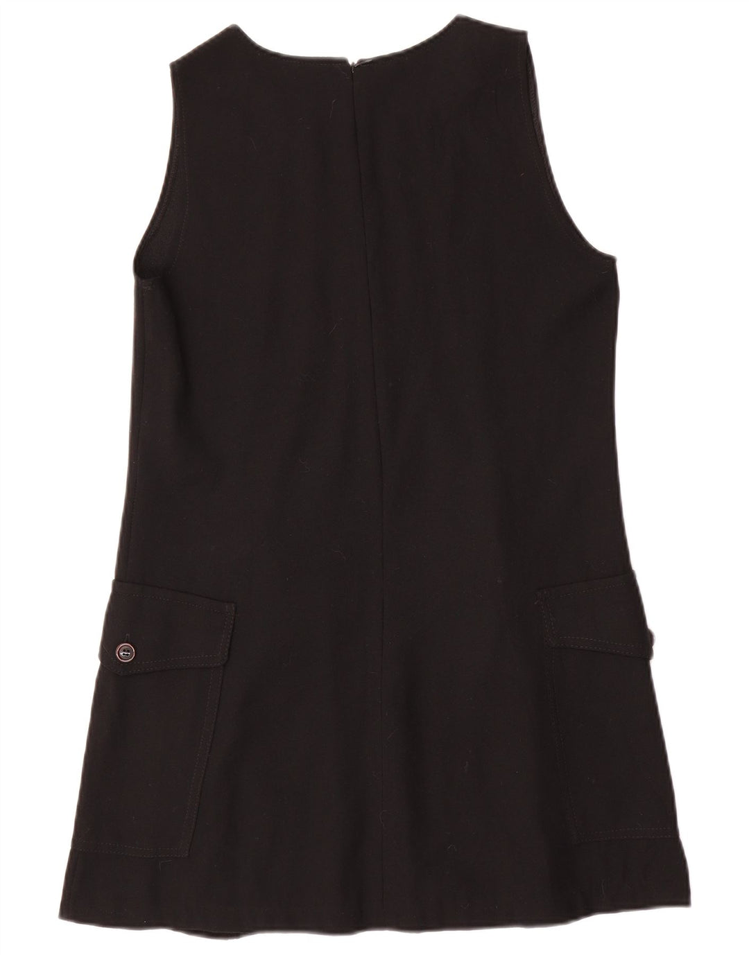 Abito a trapezio senza maniche vintage da donna UK 12 lana nera media